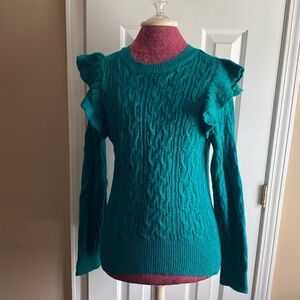 Sweater Crown & Ivey Medium Teal Green Ruffled Sweater with Unique Design‎